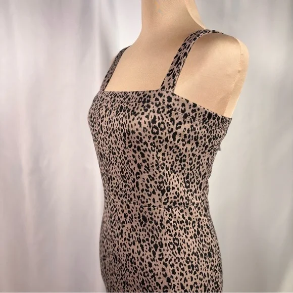 Y2K Leopard Print Bodycon Knit Mini Dress Medium Womens Forever 21 Slit 90s NWT - Picture 2 of 7